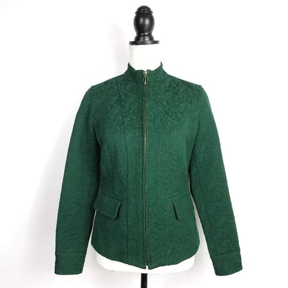 Chico's Jackets & Blazers - Chico's Green Jacquard Tapestry Zip Front Blazer Jacket